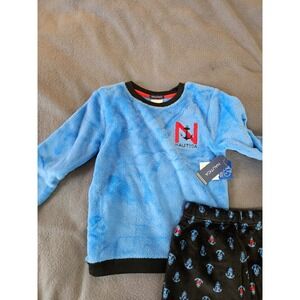 Nautica Boys 2PC Pajama Set Blue Black Fleece Anchor Sea Life Size L 10/12